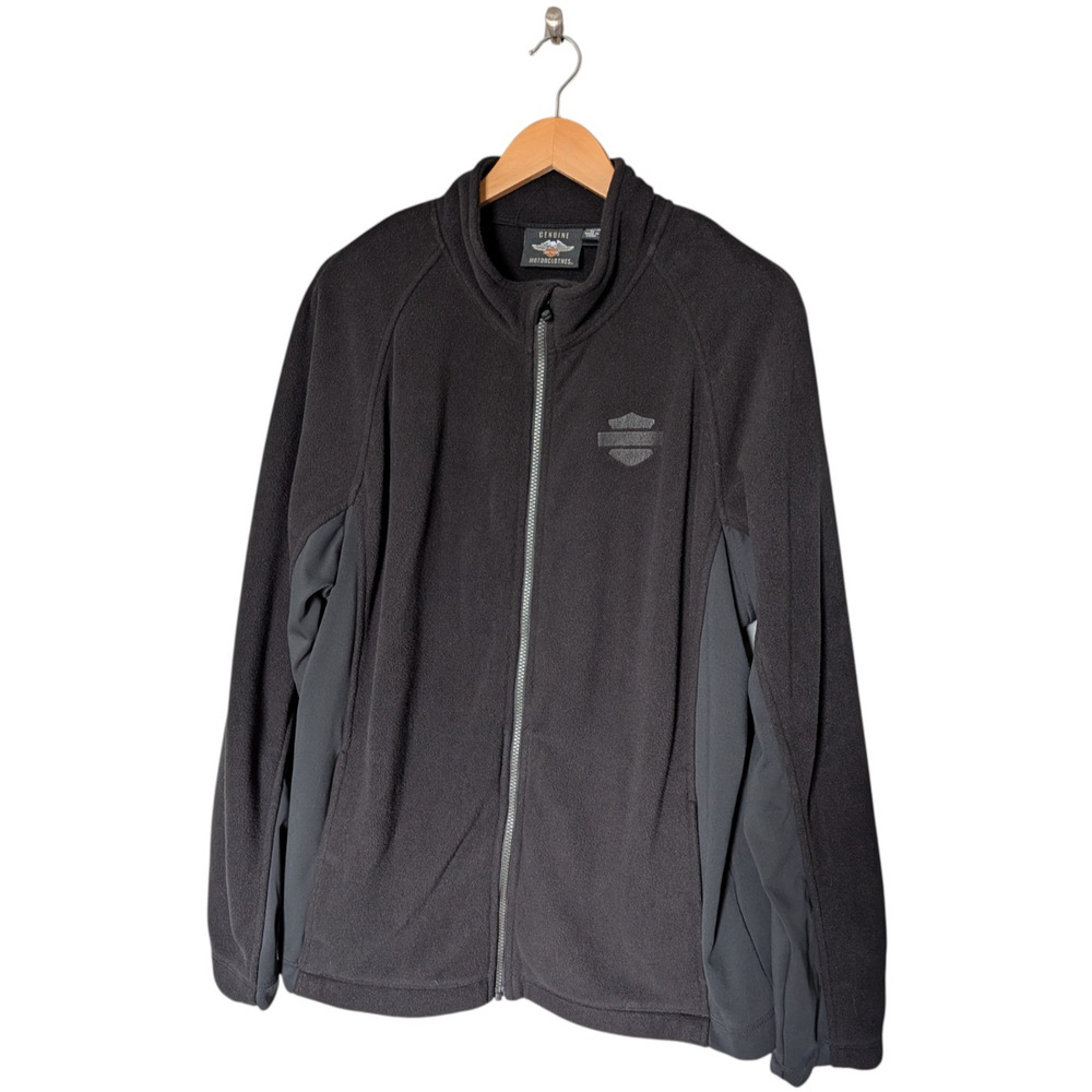 Harley Davidson Black Circle Logo Fleece Activewear Jacket Size XL Mens Zip